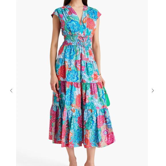 Derek Lam 10 Crosbey Fatima Tiered Floral Print Poplin Midi Dress Size 2 - Picture 1 of 10